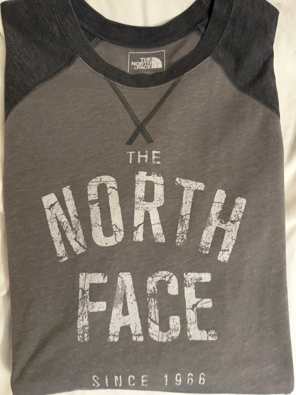 North Face shirt with two toned gray in men’s size Large